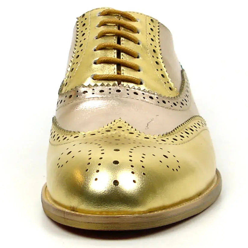 Fiesso FI-7400 Gold Leather Wingtip Oxfords