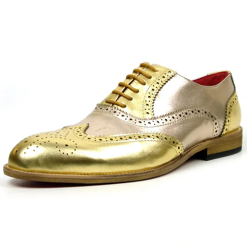 Fiesso FI-7400 Gold Leather Wingtip Oxfords
