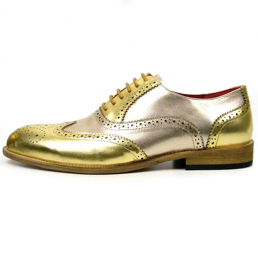 Fiesso FI-7400 Gold Leather Wingtip Oxfords