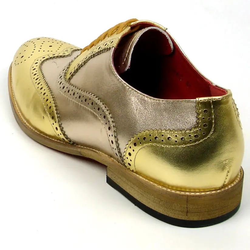 Fiesso FI-7400 Gold Leather Wingtip Oxfords