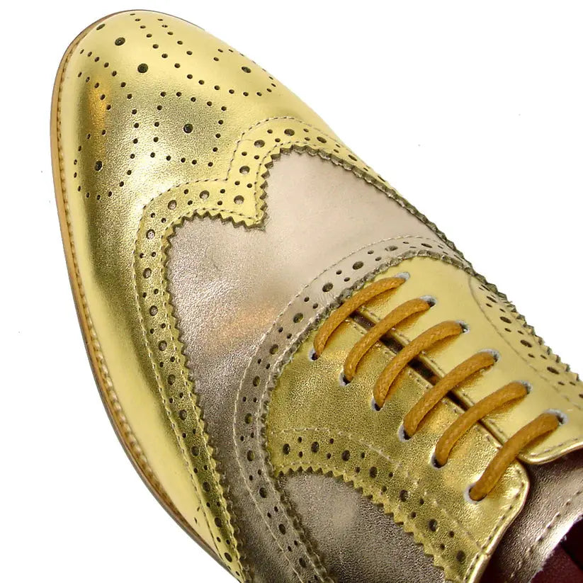 Fiesso FI-7400 Gold Leather Wingtip Oxfords