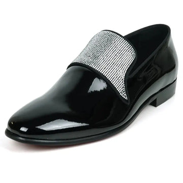 Fiesso FI-7549 Black Patent Rhinestone Loafers
