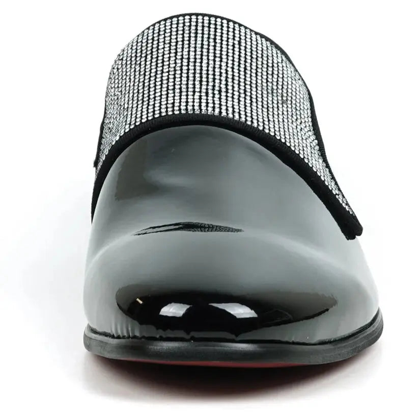 Fiesso FI-7549 Black Patent Rhinestone Loafers