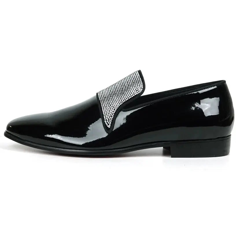 Fiesso FI-7549 Black Patent Rhinestone Loafers