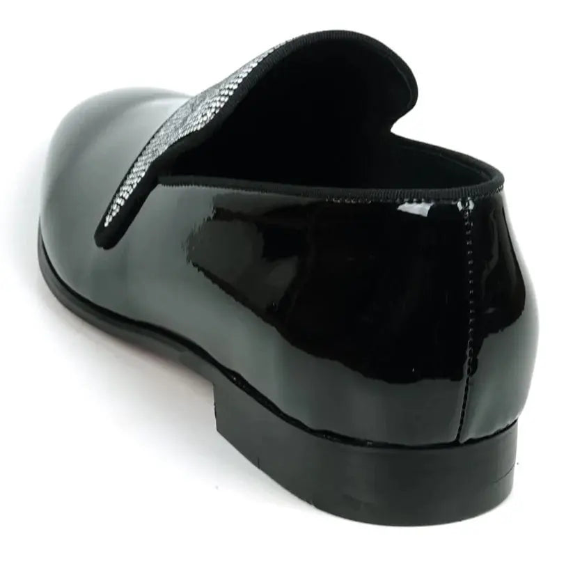 Fiesso FI-7549 Black Patent Rhinestone Loafers