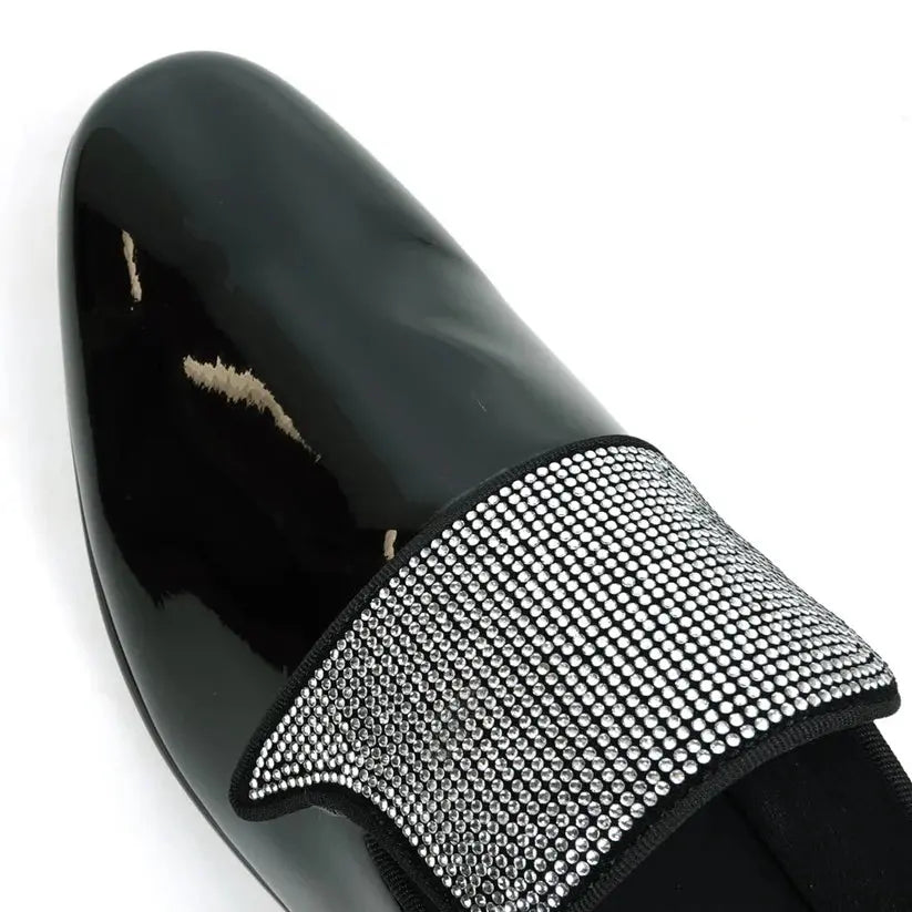 Fiesso FI-7549 Black Patent Rhinestone Loafers
