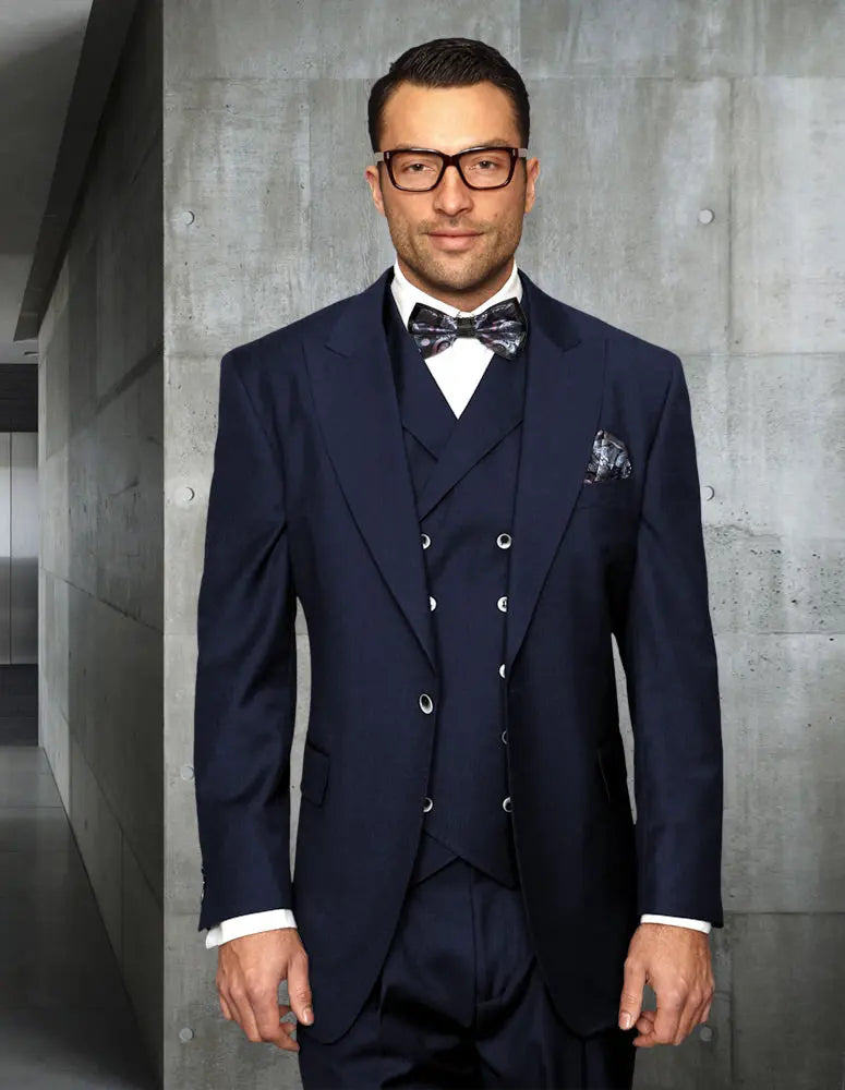 Statement Florence Navy Wide Leg Vested Suit - Super 180's Italian Wool