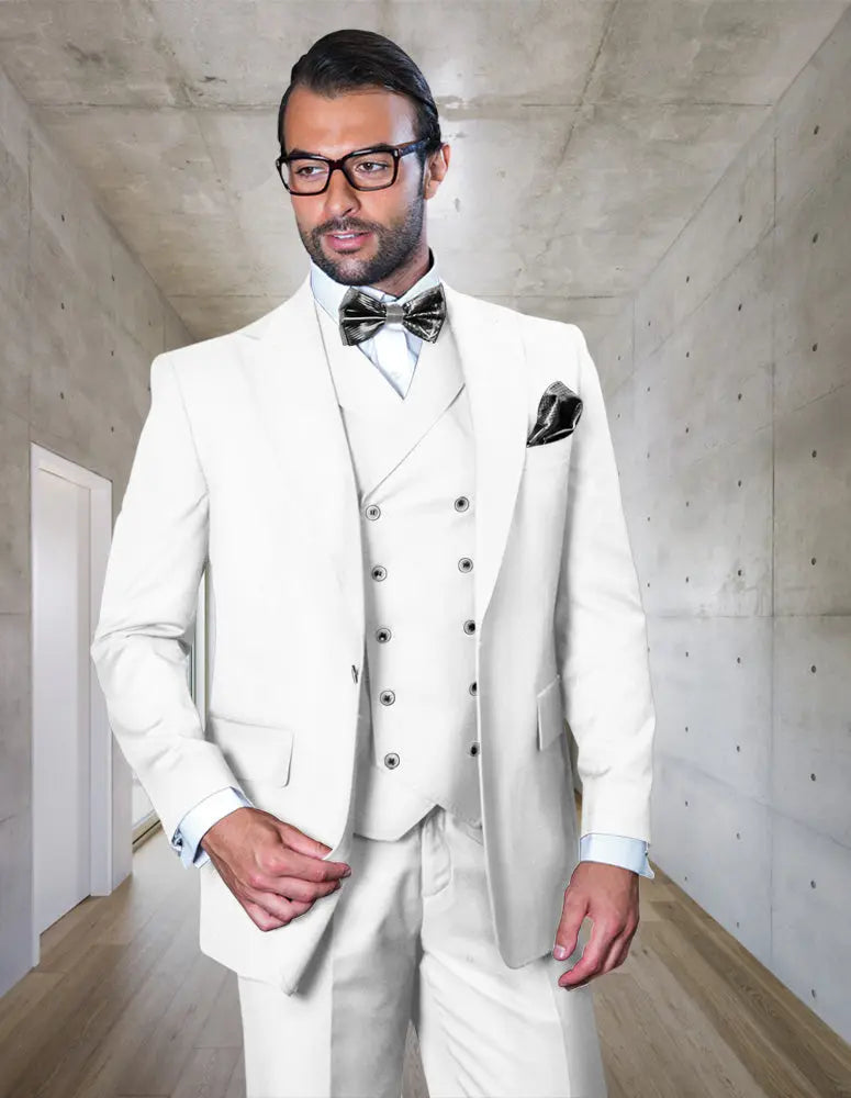 Statement Florence White Wide Leg Vested Suit - Super 180's Italian Wool