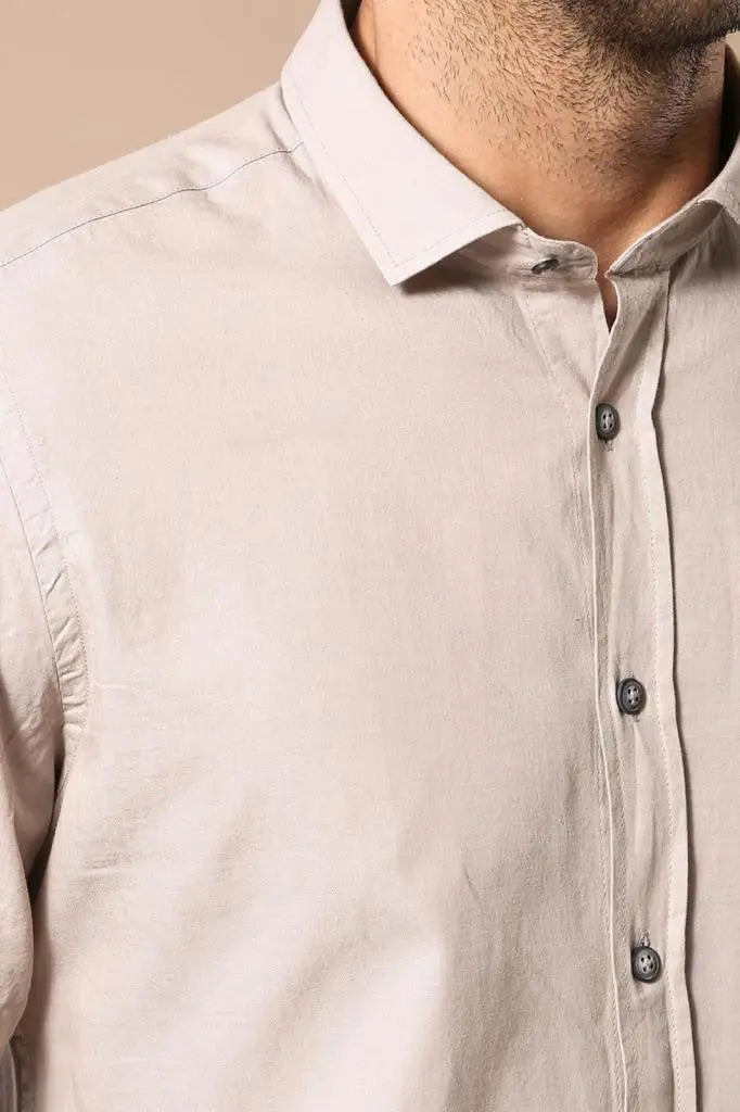 Patterned Cotton Slim Fit Beige Shirt - Wessi Wessi