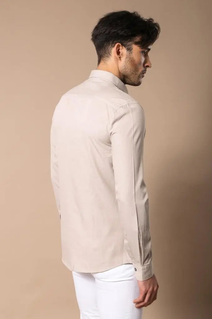 Patterned Cotton Slim Fit Beige Shirt - Wessi Wessi
