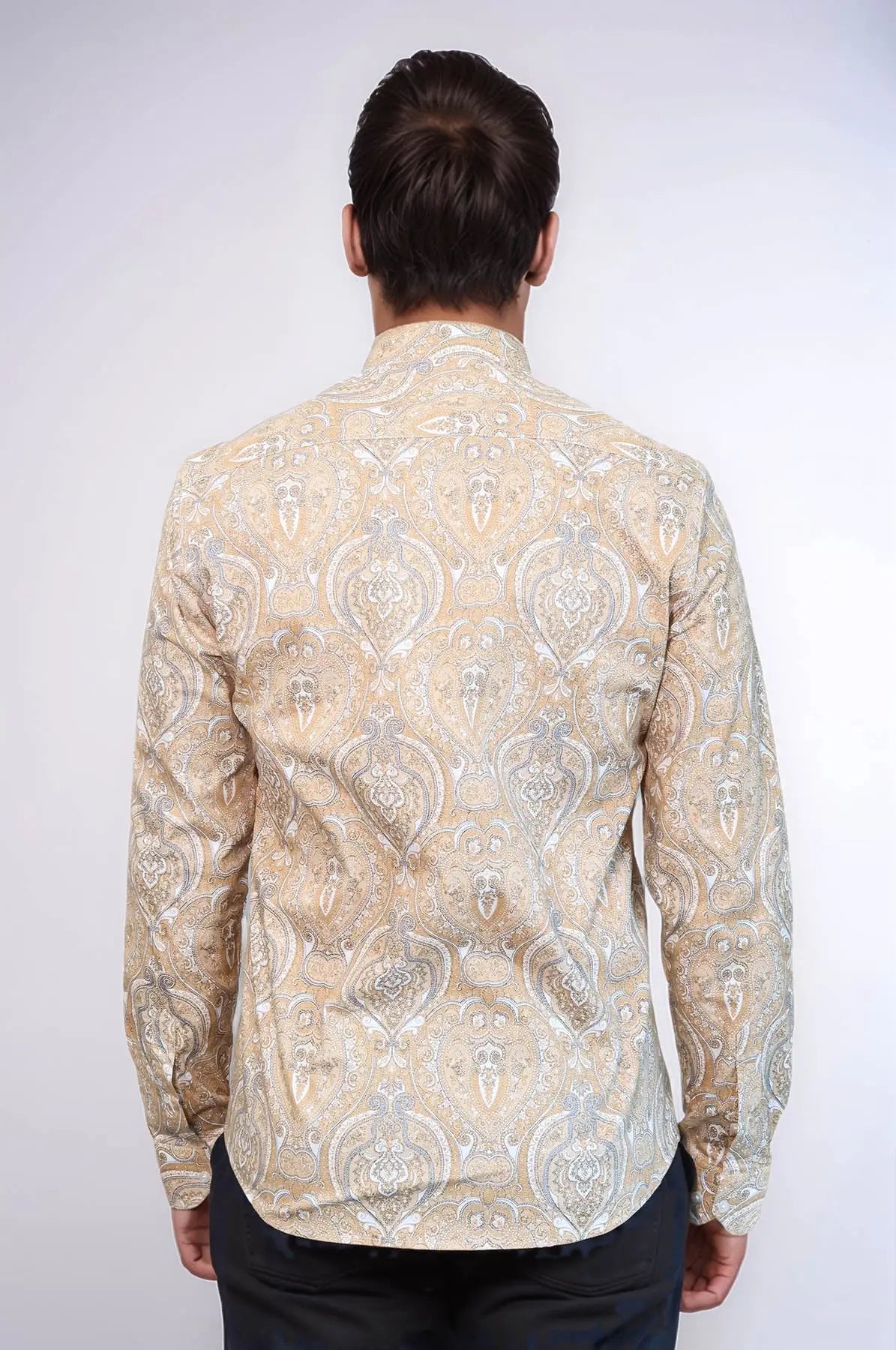 Beige Patterned Slim Fit Men's Shirt - Wessi Wessi