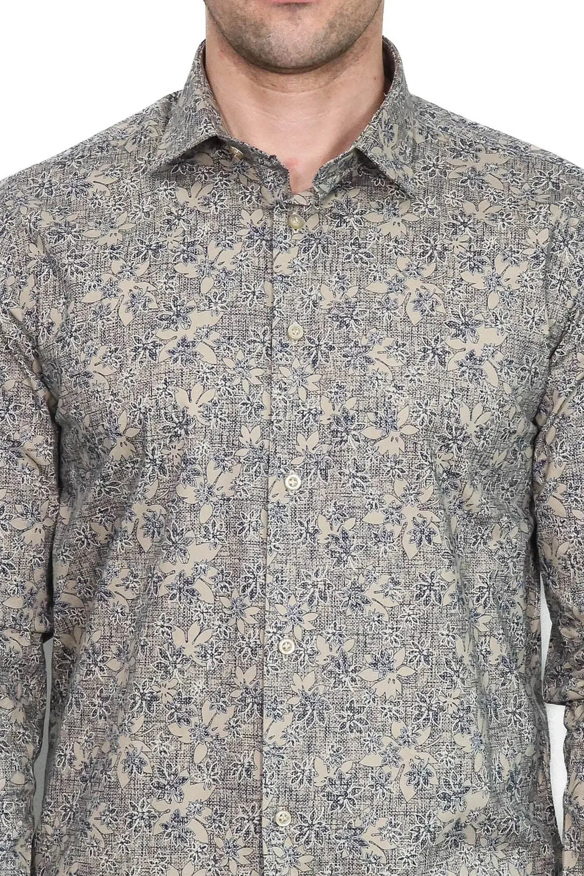 Bloom Patterned Beige Slim Fit Shirt - Wessi Wessi