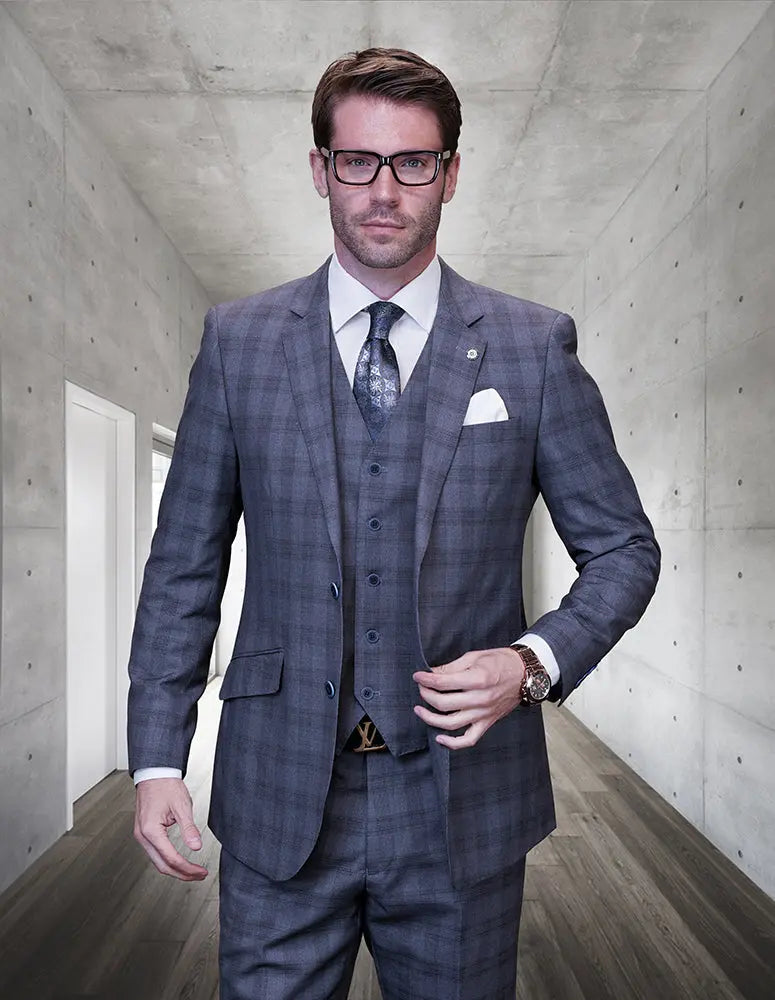Statement Galeli Grey Super 200's Italian Wool Vested Suit
