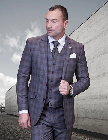 Statement Galeli Taupe Super 200's Italian Wool Vested Suit