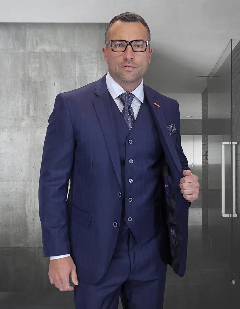 Statement Garda Navy Super 200's Italian Wool Vested Suit