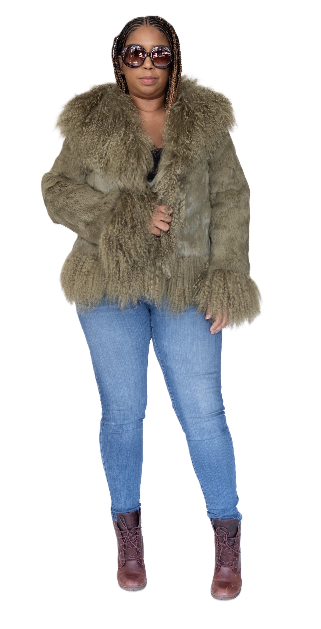 Verona Women's W05S01 Green Genuine Rabbit/Mongolian Fur Coat