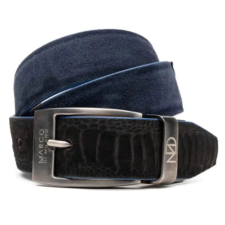 Marco Di Milano Hugo Black/Navy Genuine Ostrich Leg/Suede Belt