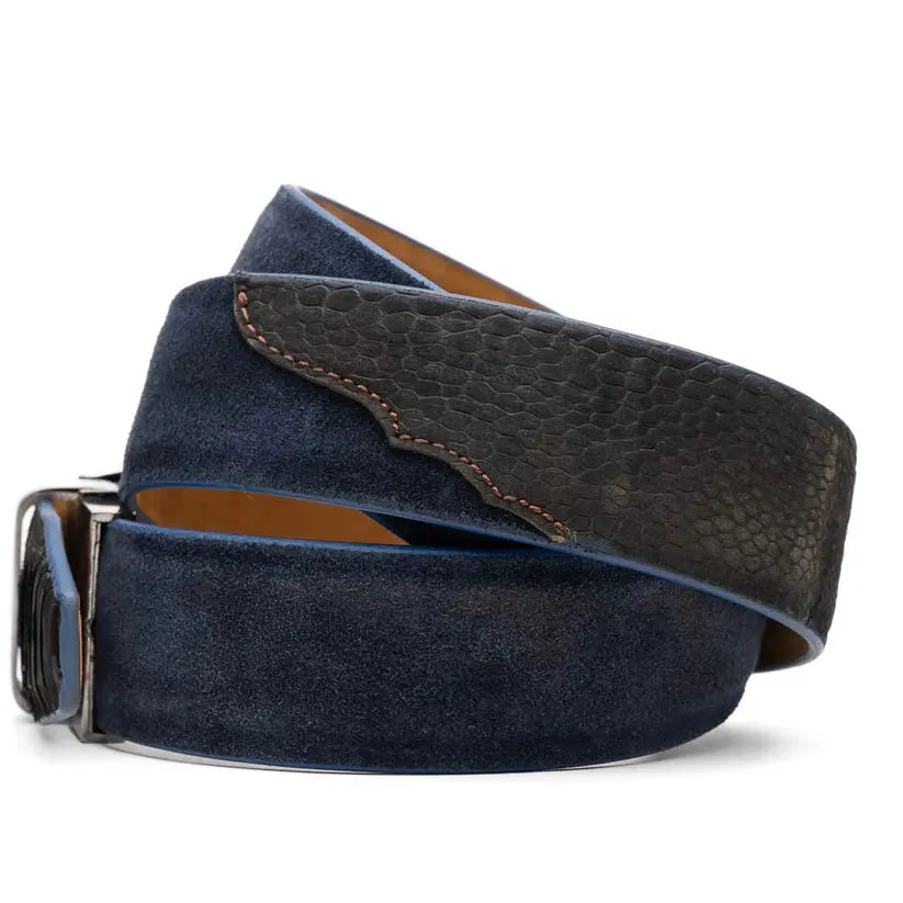Marco Di Milano Hugo Black/Navy Genuine Ostrich Leg/Suede Belt