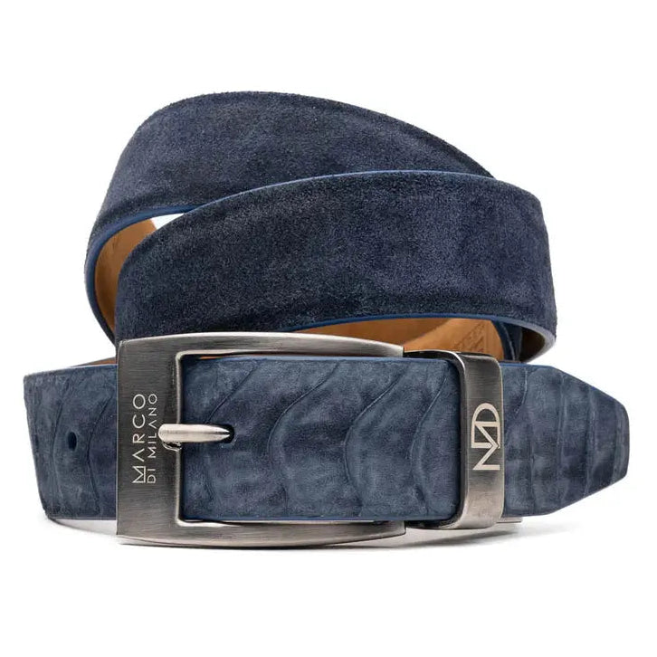 Marco Di Milano Hugo Navy Genuine Ostrich Leg/Suede Belt
