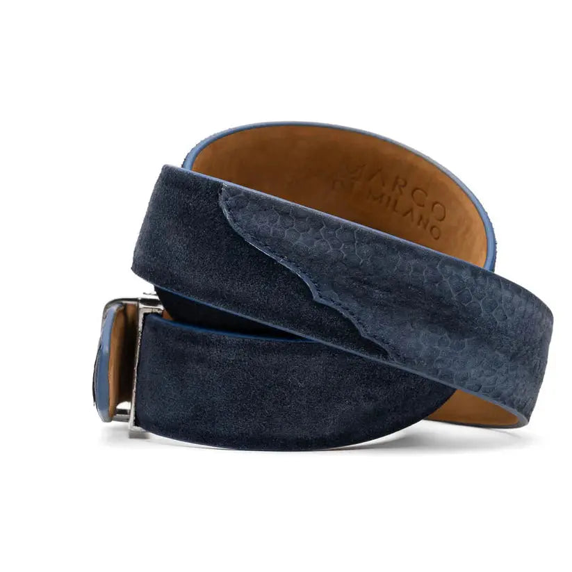 Marco Di Milano Hugo Navy Genuine Ostrich Leg/Suede Belt