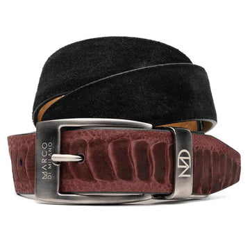 Marco Di Milano Hugo Wine/Black Genuine Ostrich Leg/Suede Belt - Suit Essence
