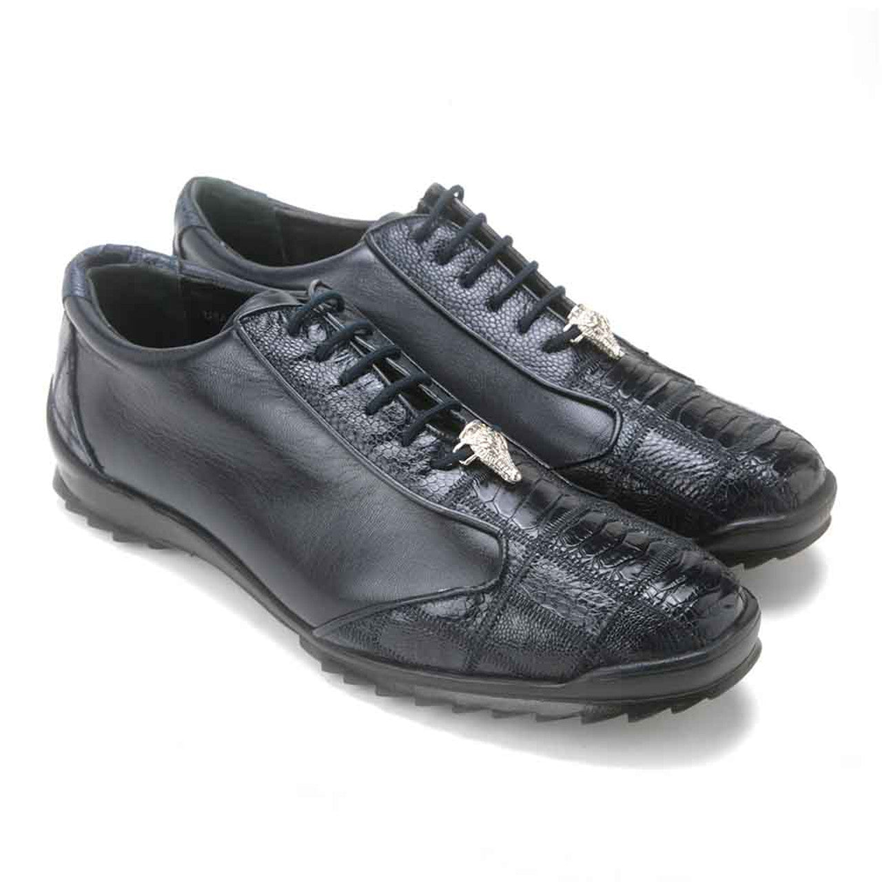 Los Altos ZC091910 Men's Navy Blue Genuine Zig Zag Ostrich Leg Casual Shoes