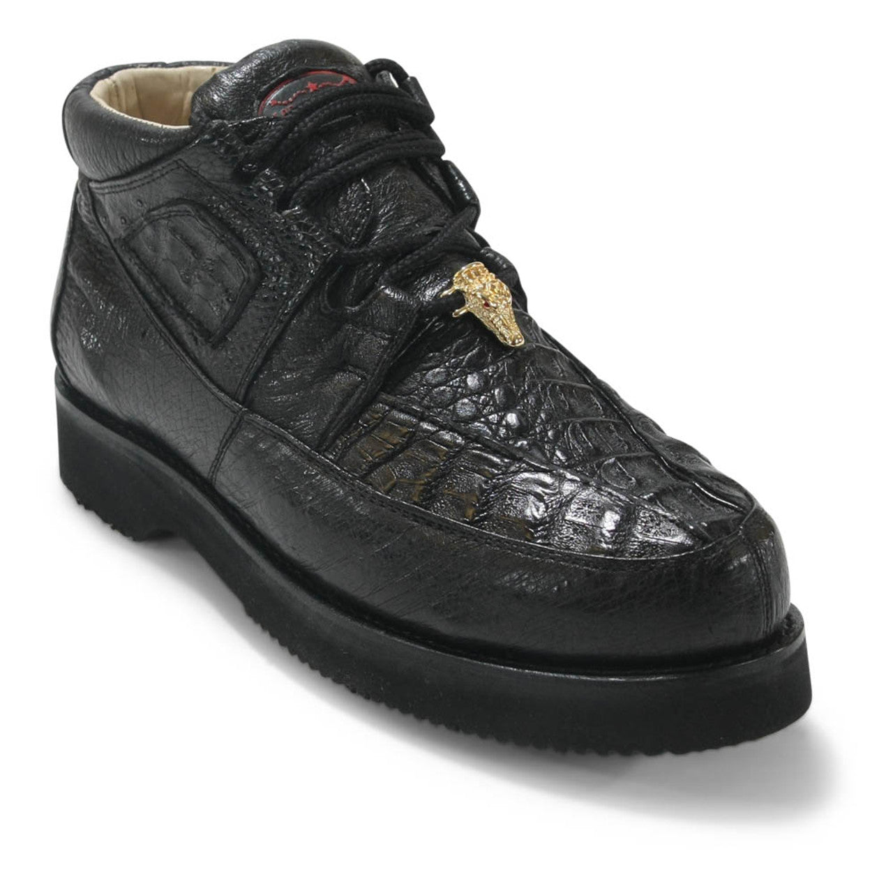 Los Altos ZA052805 Men's Black Genuine Caiman Wide Smooth Ostrich Casual Shoes