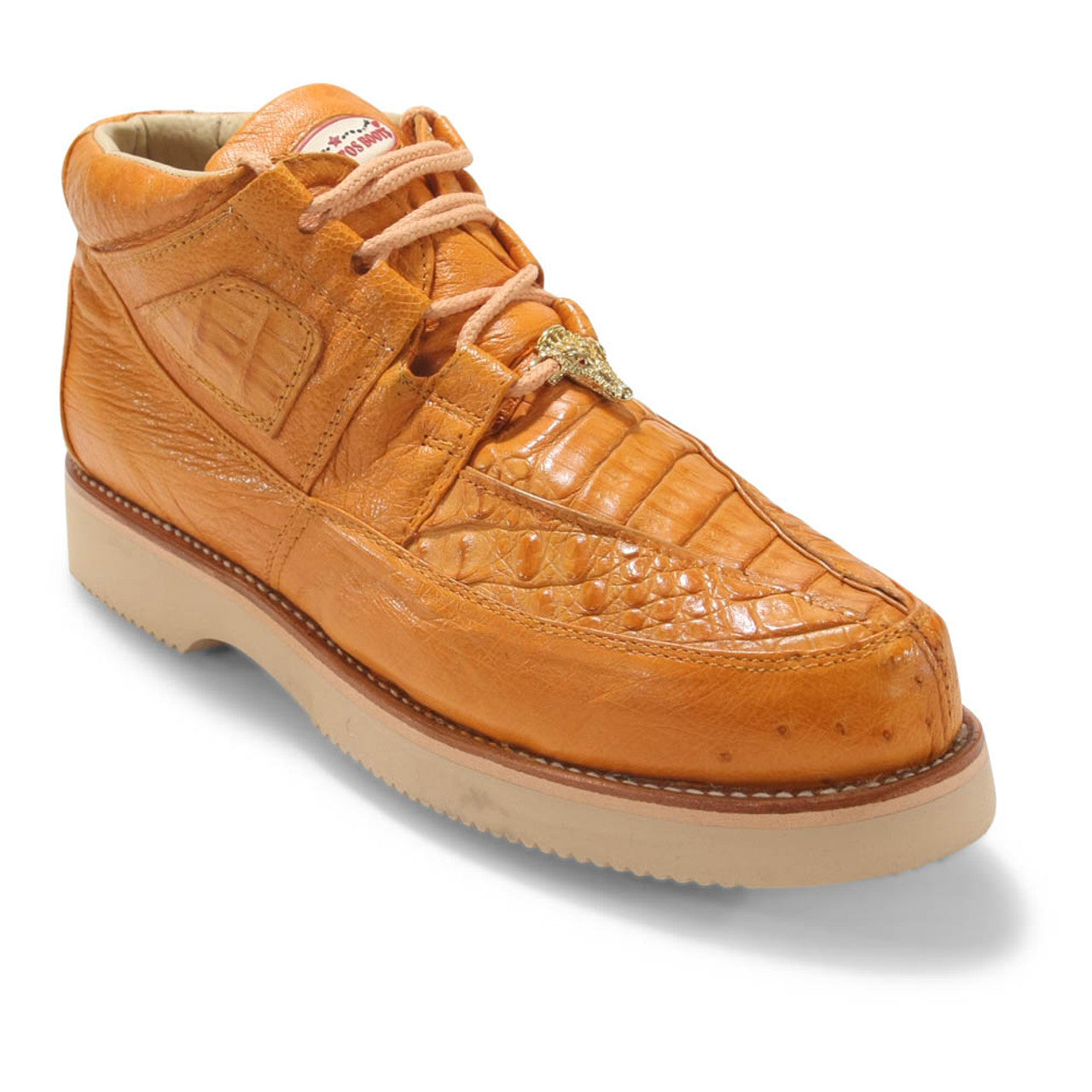 Los Altos ZA052802 Men's Cognac Genuine Caiman Wide Smooth Ostrich Casual Shoes