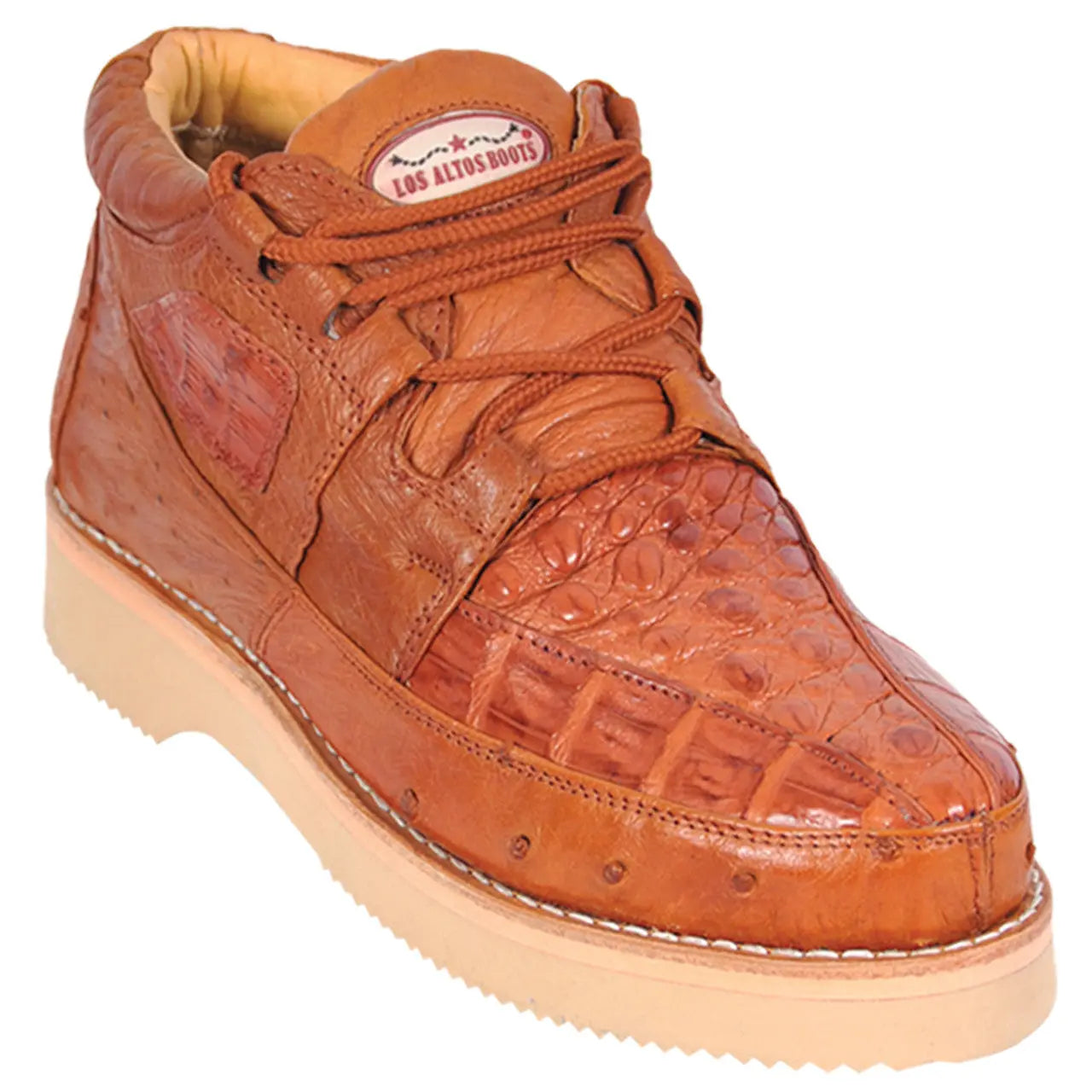 Los Altos ZA050203 Men's Cognac Genuine Caiman/Ostrich Casual Shoes