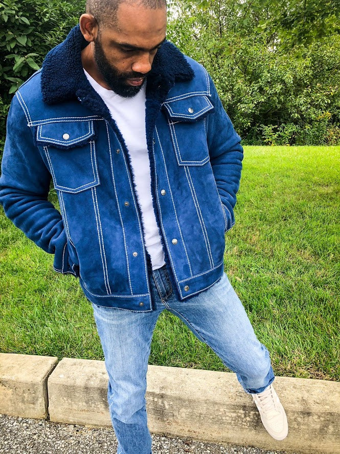 Jakewood 3610 Blue Genuine Sheepskin Leather Denim Style Jacket