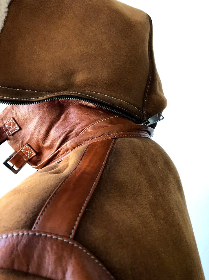 Jakewood 8015 Cognac Genuine Sheepskin/Suede Aviator Jacket