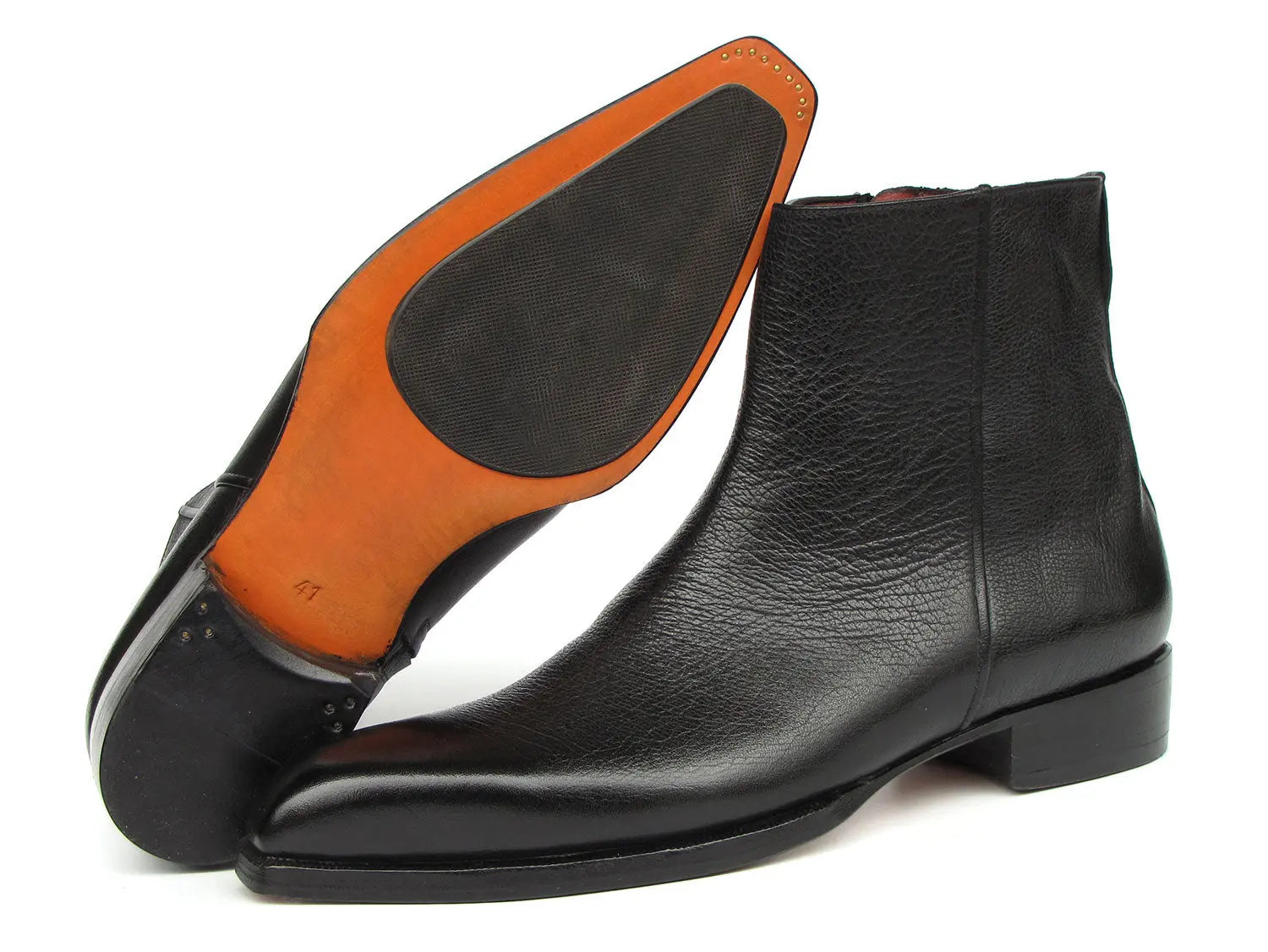 Paul Parkman Men's Black Floater Genuine Leather Side Zipper Boots (ID#BT6499-BLK) PAUL PARKMAN
