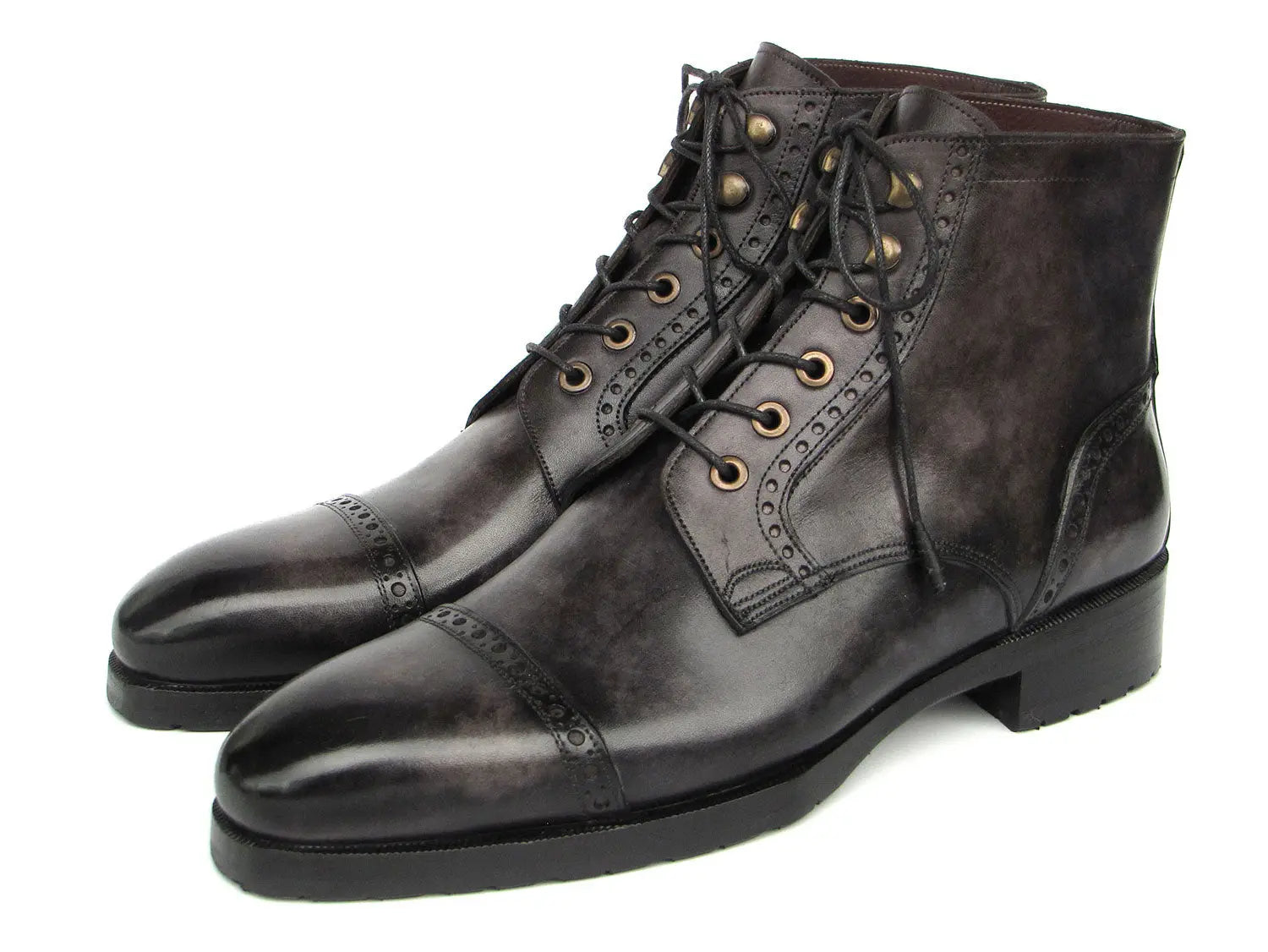 Paul Parkman Men's Gray/Black Hand-Painted Genuine Leather Cap Toe Boots (ID#BT9566-GRY) PAUL PARKMAN
