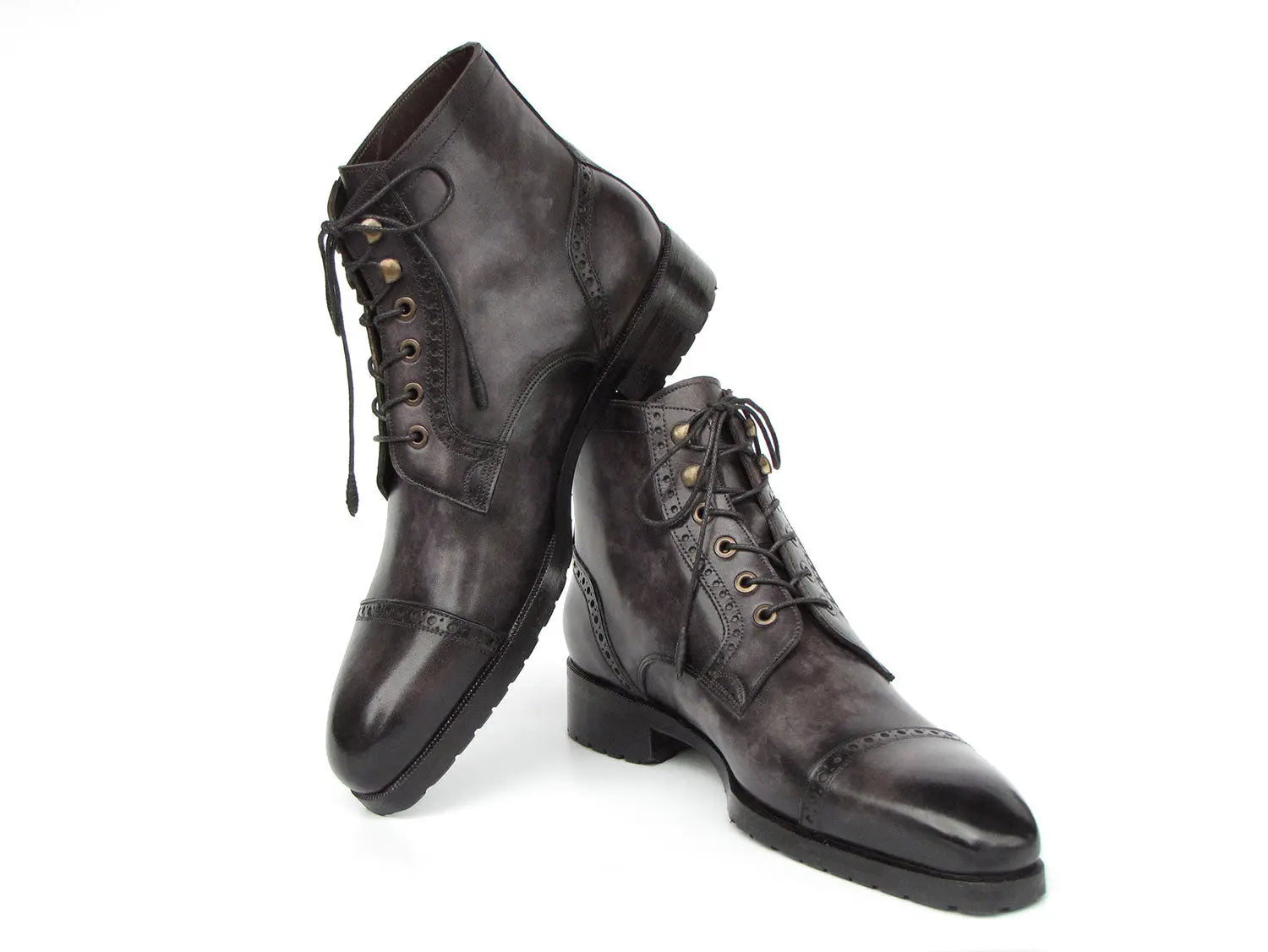 Paul Parkman Men's Gray/Black Hand-Painted Genuine Leather Cap Toe Boots (ID#BT9566-GRY) PAUL PARKMAN