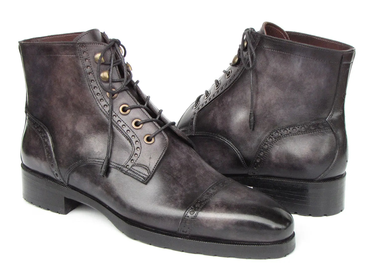 Paul Parkman Men's Gray/Black Hand-Painted Genuine Leather Cap Toe Boots (ID#BT9566-GRY) PAUL PARKMAN