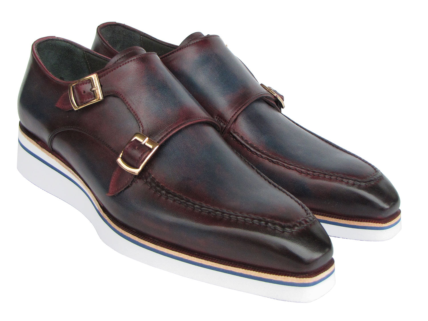 Paul Parkman Men's Smart Casual Monkstraps Blue & Bordeaux Patina (ID#189-BLU-BRD)