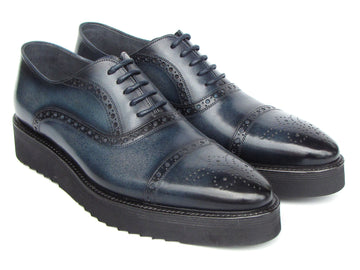 Paul Parkman Men's Smart Casual Cap Toe Oxford Shoes Navy Leather (ID#285-NVY-LTH)