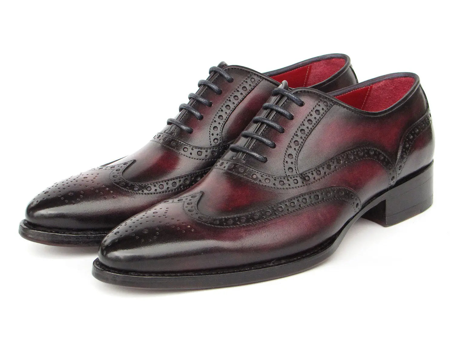 Paul Parkman Men's Bordeaux Burnished Goodyear Welted Wingtip Oxfords (ID#66BRD94) PAUL PARKMAN