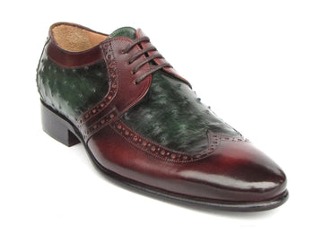 Paul Parkman Men's Green/Brown Genuine Ostrich Leather Derby Shoes (ID#956GB57) PAUL PARKMAN