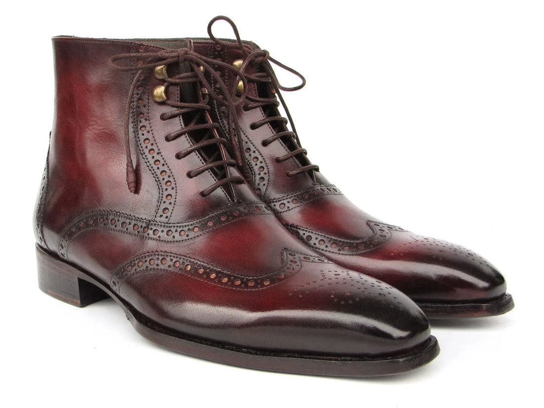Paul Parkman Men's Bordeaux Burnished Genuine Leather Goodyear Welted Wingtip Boots (ID#BT4861-BRD) PAUL PARKMAN