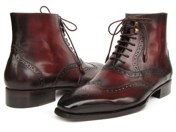 Paul Parkman Men's Bordeaux Burnished Leather Goodyear Welted Wingtip Boots (ID#BT4861-BRD)