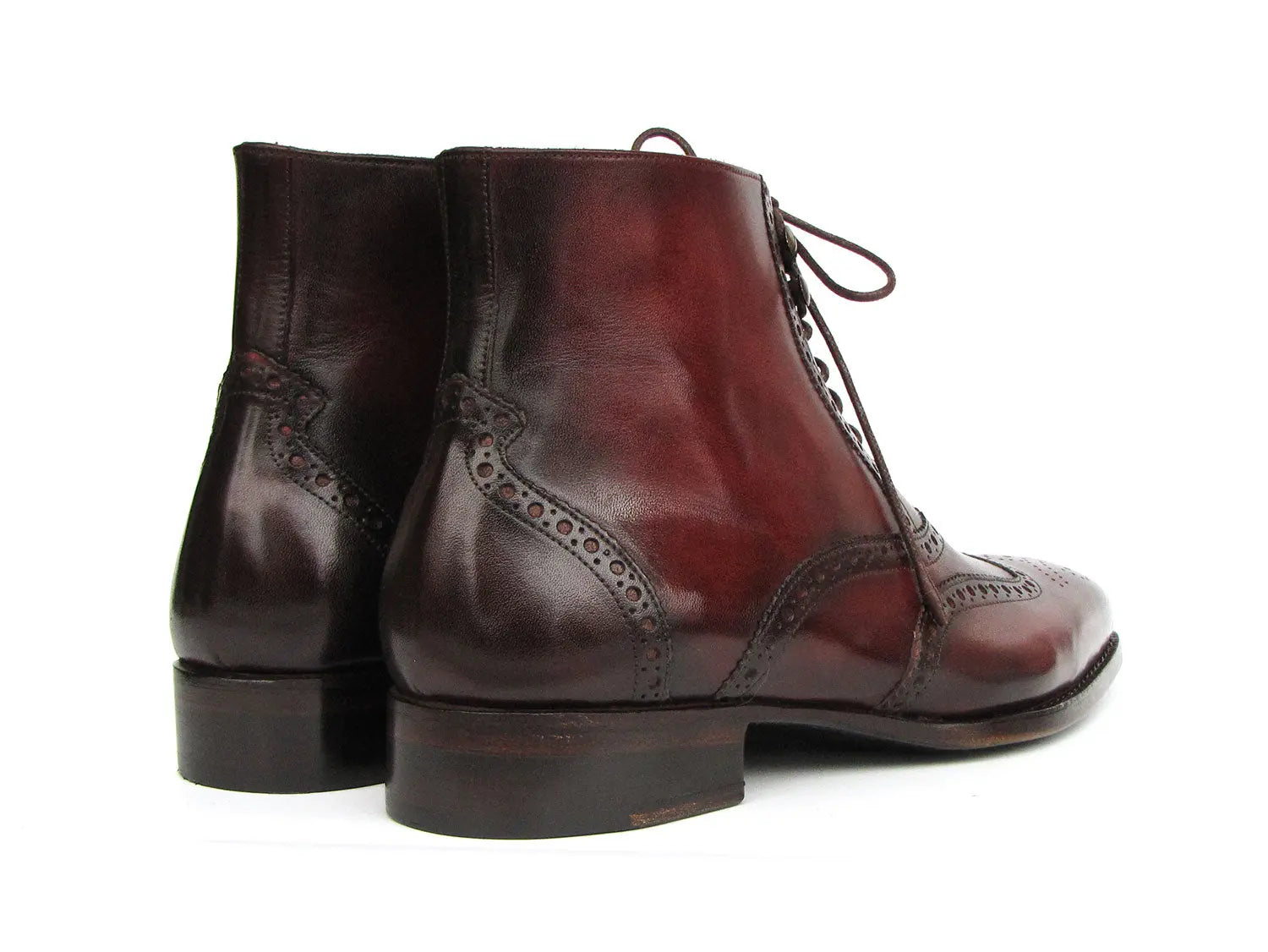 Paul Parkman Men's Bordeaux Burnished Genuine Leather Goodyear Welted Wingtip Boots (ID#BT4861-BRD) PAUL PARKMAN