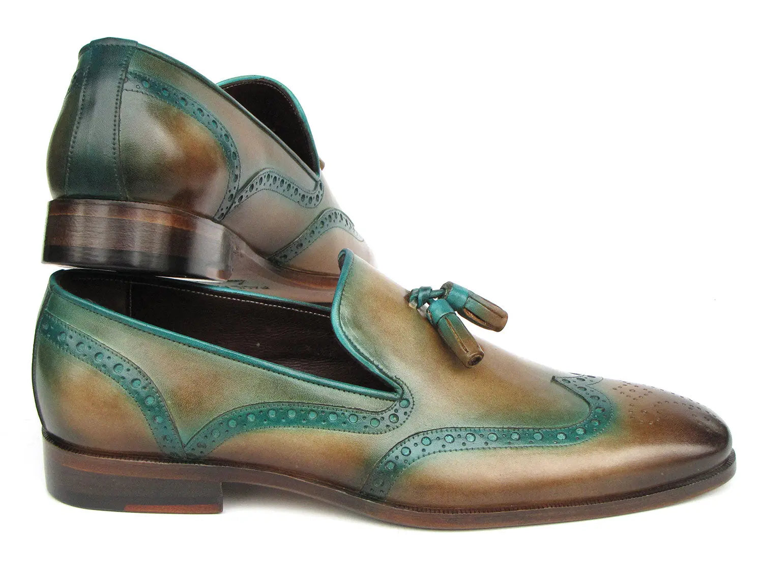 Paul Parkman Men's Olive/Green Patina Genuine Leather Tassel Loafers (ID#WL667-OLV) PAUL PARKMAN