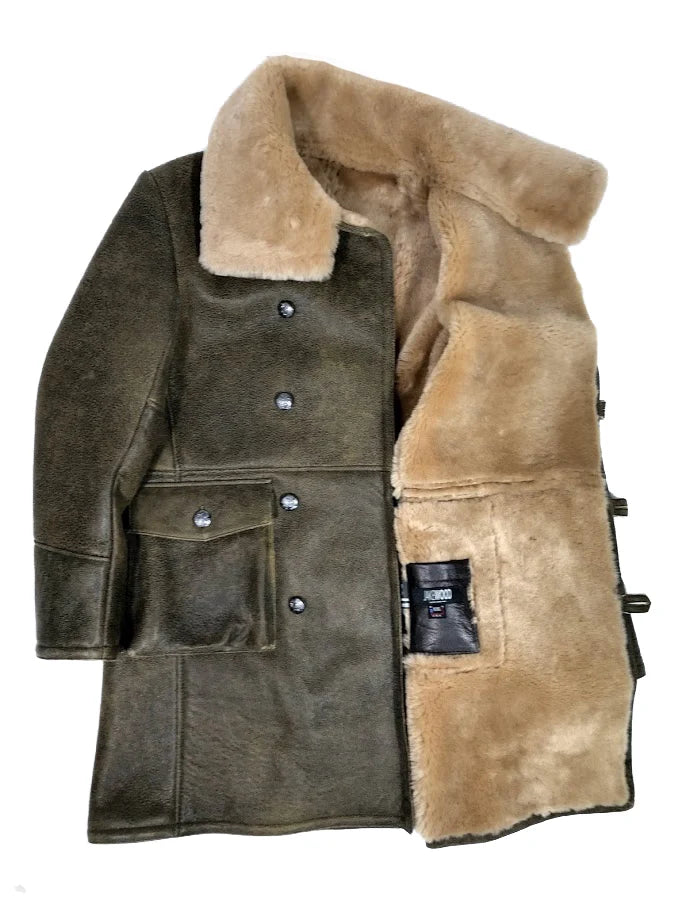 Jakewood 6110 Olive Green Genuine Sheepskin Double-Breasted Trench Coat
