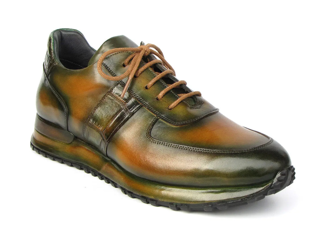 Paul Parkman Men's Olive Green Hand-Painted Sneakers (ID#LP208GRN) PAUL PARKMAN