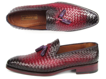 Paul Parkman Men's Woven Leather Tassel Loafers Burgundy (ID#WVN88-BUR)