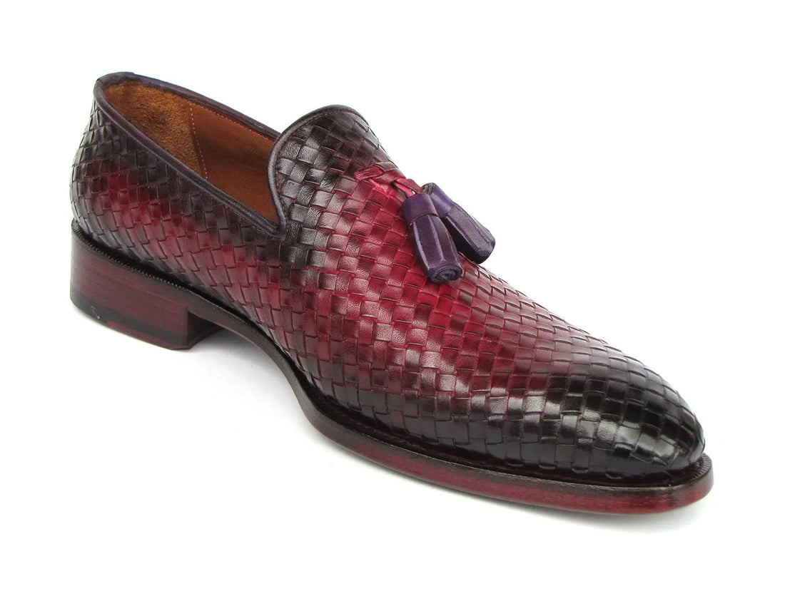 Paul Parkman Men's Burgundy Woven Genuine Leather Tassel Loafers (ID#WVN88-BUR) PAUL PARKMAN