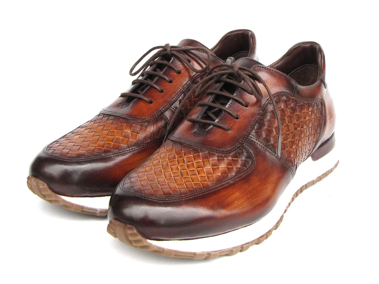 Paul Parkman Men's Brown Hand-Painted Woven Genuine Leather Sneakers (ID#LW205BRW) PAUL PARKMAN