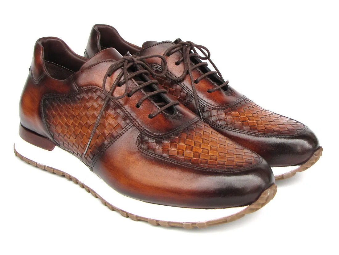 Paul Parkman Men's Brown Hand-Painted Woven Genuine Leather Sneakers (ID#LW205BRW) PAUL PARKMAN