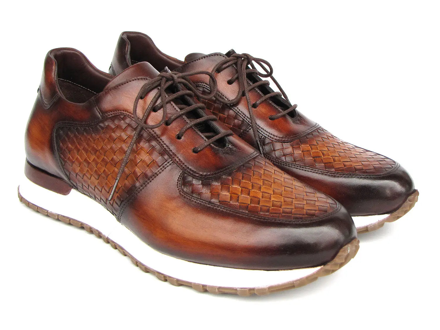 Paul Parkman Men's Brown Hand-Painted Woven Genuine Leather Sneakers (ID#LW205BRW) PAUL PARKMAN